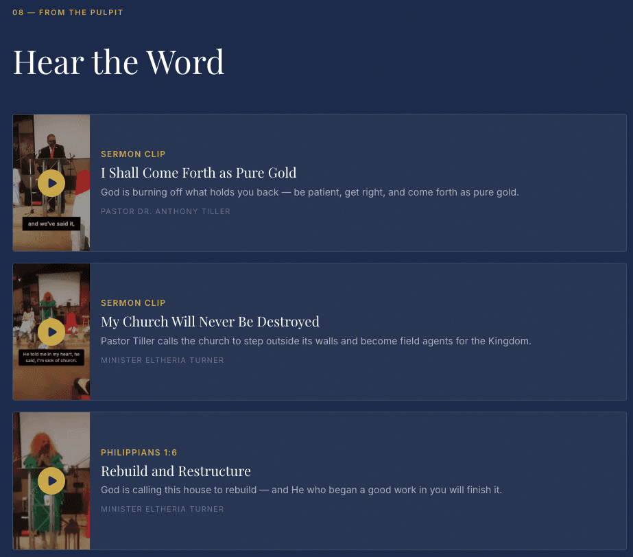 Jeremiah Temple Church Website — sermon clips section