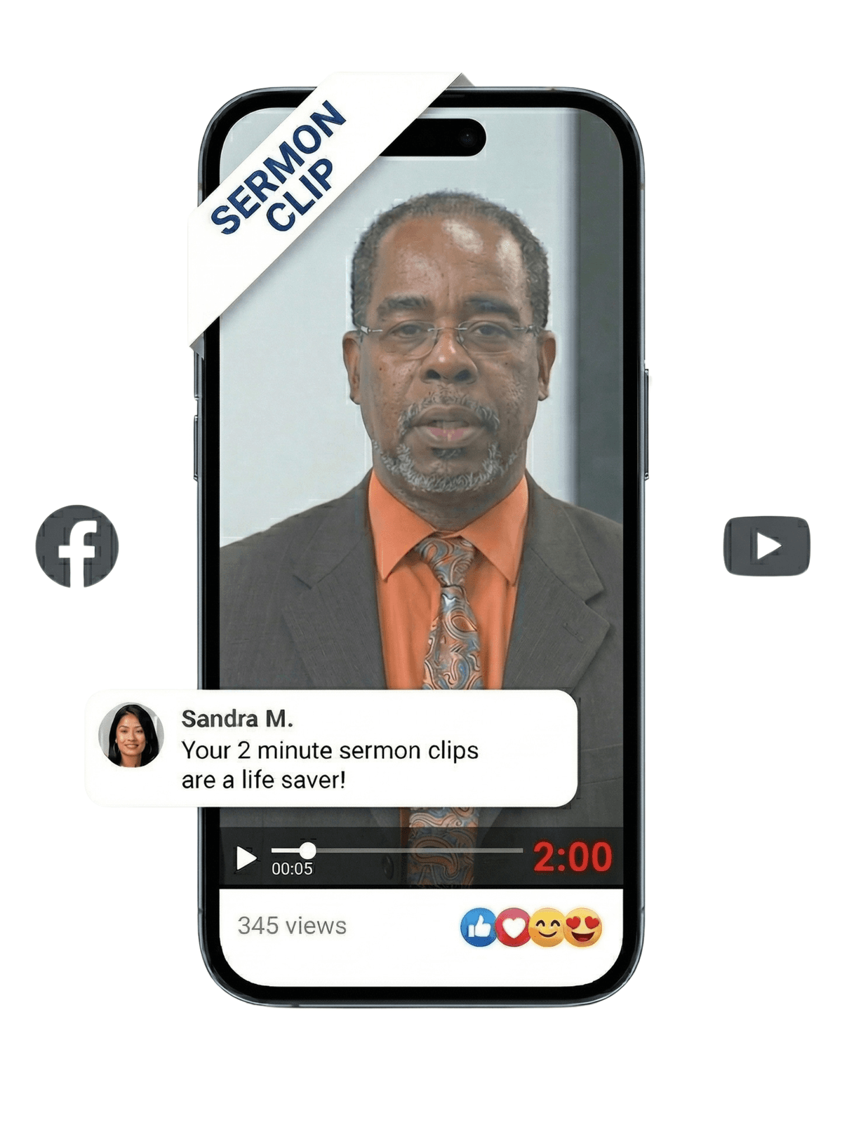 Branded 2-minute sermon clip on mobile